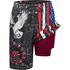 Mens Swim Trunks with Compression Liner 9" Built-in Board Shorts 2 in 1 Quick Dry Bathing Suits with Zipper Pockets
