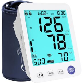 ADKING Automatic Upper Arm Blood Pressure Monitor Home Use, Large BP Cuff, Large Backlit Display, 2X500 Memories, Nylon Carry Case