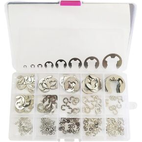 E-Clip E Circlip External Retaining Rings Assortment Set kit, M1.2-M15 304 Steel Snap Retainer Ring Clip Kit, for Industrial Locking Mechanisms DIY Applications Car Engines and Other Shafts