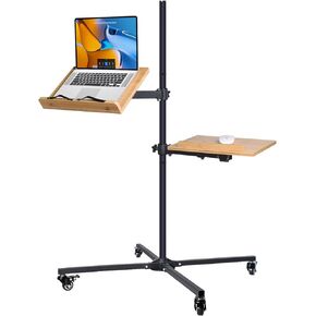 Adjustable Computer Workstation Stand with Mouse Pad, Portable Laptop Stand with Wheels Height Work Table Overbed Laptop Table Computer Cart with Wheels for Bed Couch Office, Black