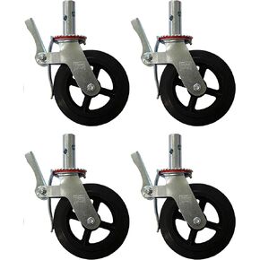 A Set of 4 Wheel 8" Caster with Cast Iron Hub 1 3/8" Caster Wheel With 2 Lock-in Brakes Scaffolding Rolling Tower CBM1290