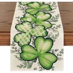 Artoid Mode Clover Shamrocks Eucalyptus Buffalo Plaid St.Patrick's Day Table Runner, Seasonal Kitchen Dining Table Runner for Home Party Decor 13x72 Inch