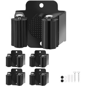 Broom Holder Wall Mount, 7PCS Broom Hanger Wall Mount, Stainless Steel Heavy Duty Mop Holder Broom Mop Hanger Wall with Screws, Garden Outdoor Tool Organizer Rack Broom Hanger (Black)