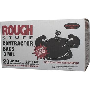 Heavy Duty Professional Quality Contractor Trash Bag, 42 Gallon Capacity, 50" Length X 32" Width X 3 Mil Thick 7 Bushel Capacity, Black (Case of 20)