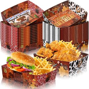 Mifoci 36 Pcs Western Cowboy Party Supplies 5 lb Saloon Western Scene Grease Resistant Large Disposable Serving Trays for Boys and Girls Western Theme Barn Party