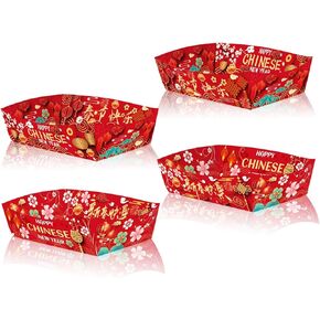 24 Pieces Chinese New Year Party Food Trays Year of Snake Disposable Paper Food Boats 5 lb Chinese New Year Food Tray for Chinese Spring Festival Party Supplies