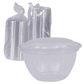 ECO PRODUCTS Compostable Clear PLA Plastic 18oz Salad Bowl With Lid, Pack of 50, Grab 'n' Go Round Cold Takeout Food Containers, Renewable Plant-Based, Disposable, ASTM Compliant, BPI-Certified