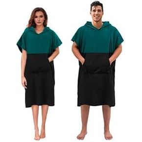 Abahub Surf Poncho Changing Robe with Hood, Thick Quick Dry Microfiber Wetsuit Changing Towel for Surfing Beach Swim Outdoor Sports Men Women, Absorbent Wearable Towel Cover Up(Sea Blue/Black)