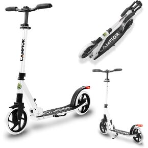 Kick Scooter for Ages 6+, for Kids, Teens, and Adults, Max Load 240 LBS, Foldable, 8-inch Big Wheels for Kids and Adults, with Kickstand, 3 Adjustable Levels, Child Safety Approved, White