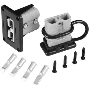 120Amp Battery Quick Disconnect Connector, 2 AWG, 2PC Grey Power Disconnect Housings with Bracket and Dust Cover (2PCS 120A 2AWG)