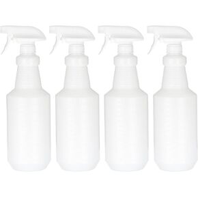 PATIKIL 1000ml/32oz Plastic Spray Bottles, 4pcs Adjustable Nozzle Leak Proof Empty Water Mist Stream Sprayer for Cleaning Solutions Plants Hair, White