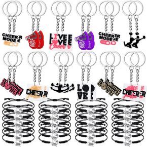 Sureio 48 Pcs Cheerleader Gifts Kit Cheer Stuff Bulk for Cheer Team, 24 Pcs Cheer Keychain and 24 Pcs Cheer Charms Bracelets Cheerleading Accessories Party Favors for Women Girls Cheerleader Teammates