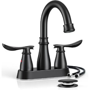 LUFEIDRA Bathroom Faucets with Pop-up Drain, Lead-Free ABS Plastic 4 inch Centerset Bathroom Sink Faucet and Water Supply Lines for Bath Sink, Rv, Laundry, Camper, Matte Black