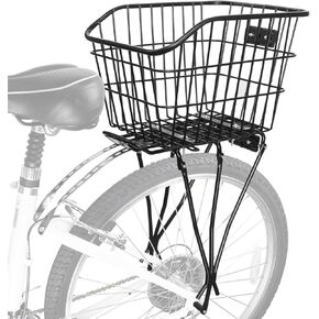 Rear Bike Rack with Basket，Aluminum Alloy Rear Bike Cargo Rack，Quick Release Adjustable Adult Bicycle Cargo Rack with Metal Rear Bike Basket & Waterproof Cover Use for Hauling Cargo by Bike