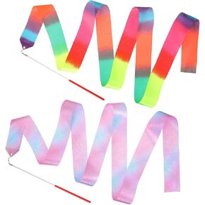 2 Pcs Ribbon Dancer Wand for Kids, 78.7 Inch Dance Ribbons for Kids Sparkling Dancing Ribbons Twirling Gymnastics Ribbon Rhythmic Gymnastics Ribbon Rainbow Ribbon Streamers for Girls Adults
