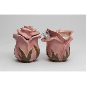 Cosmos Gifts Rose Bunny Set Sugar and Creamer, 3 7/8" x 2 3/4" x 3 3/8"H, Pink