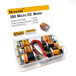 6Pcs 280 Micro DC Motors 3V-12V 13500RPM 0.5A with 2.8mm Insulated Connector & 6inch 20AWG Wire for RC Boat, DIY Airplane, Model Toys, 12V DC Motor Compatible