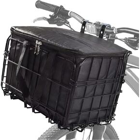 Bike Basket Front, Folding Bicycle Basket Front/Rear with Removable Liner Bag Waterproof, Adjustable Height Quick Release Deisgn Bike Baskets for Adult Bike Carrying Dogs Fruit Grocery