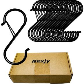 Nexjy)Metal Hooks, 15 Pcs Metal Hooks for Hanging with Safety Buckle, Heavy Duty Metal S Hooks, 3.5 Inch S Shaped Locking Hooks, Closet Hooks, Hanging Plants, Kitchen Utensils, Bags etc