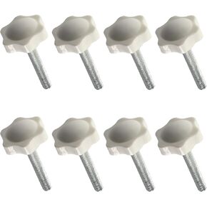 8Pcs M6x50 Star Handle Male Thread Clamping Knob Screw Thumb Tightening Screws White Hex Shaped Plastic Head Handle