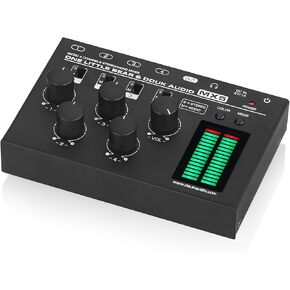 Douk Audio MX5 4 Channel Audio Mixer 4-CH Line-Mixing Mono Stereo Ultra Low-Noise LED Level Meter