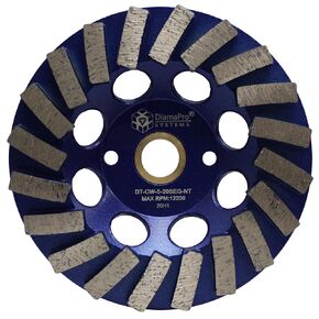 DT-CW-5-20SEG-NT Non Threaded 5 Inch 20 Segment Turbo Concrete Grinding Cup Wheel for Grinding, Leveling, & Removing Glue/Coating
