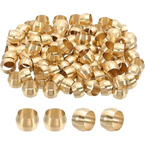 PATIKIL 100Pcs Brass Compression Sleeves Ferrules, Tube OD 3/8" Compression Fittings Assortment Kit for Connecting Air, Fuel, Water, Oil and Inert Gases Lines
