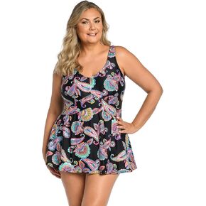 Maxine Of Hollywood Women's V-Neck Swim Dress One Piece Swimsuit