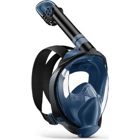 Full Face Snorkel Mask, Snorkeling Gear for Adults Diving Mask Anti Fog Premium Innovative Safety Breathing System, 180 Panoramic Foldable Anti Leak Swimming Mask with Detachable Camera Mount