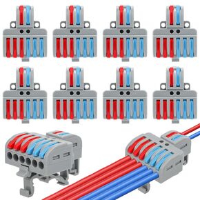 Linkstyle 10PCS DIN Rail Terminal Blocks, AWG24-12 Quick Wiring Cable Connector Lever Wire Connectors Kit (2 in 6 Out)