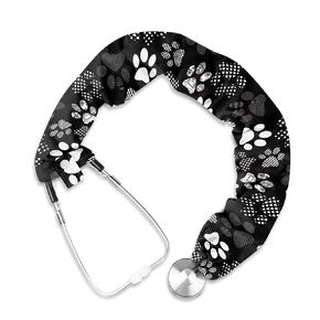 Rnyleeg Black Stethoscope Cover Sleeve Dog Paw Prints Stretchy Slim Looking Stethoscope Covers for Nurses Stethoscope Accessories