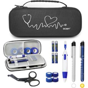 Scian 13 pcs Stethoscope Case Kit, Supplies Included, Portable Stethoscope Case with Medical Scissors, Penlights, Nurse Accessories for Doctors Medical Students Nurses Gifts - Black