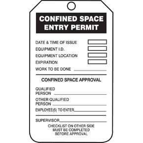 Accuform Signs TCS319CTP Confined Space Status Tag, Legend CONFINED Space Entry Permit/Checklist, 5.75" Length x 3.25" Width x 0.010" Thickness, PF-Cardstock, Black on White (Pack of 25)