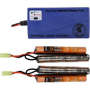 Lancer Tactical 9.6v Battery Pack with Charger, 2 Pack 9.6V NiMH 1600mAh Butterfly Battery w/Nimh Smart Charger