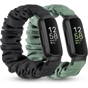 2 Pack Compatible with Fitbit Inspire 3 Bands for Women Men, Scrunchie Stretchy Strap Cute Elastic Sport Replacement Fabric Cloth Wristband for Fitbit Inspire 3/Inspire 2