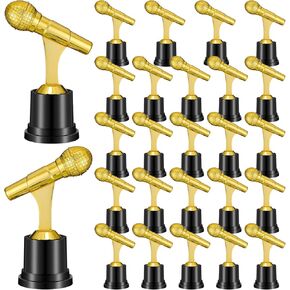 Tondiamo 24 Pcs Gold Microphone Trophy Award Microphone Music Awards 2.76 x 5.12 Inches Microphone Trophy Bulk Gold Microphone Decoration Microphone Party Favor for Home Office Decorative