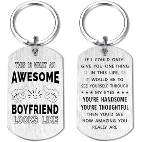 Yobent Boyfriend Gifts Keychain for Christmas Anniversary Birthday Valentine's Day, Double-Sided Engraved