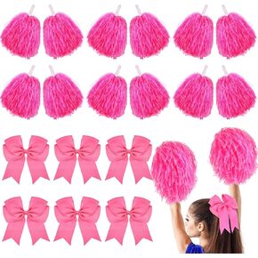 18 Pcs Cheerleading Pom Poms Large Cheer Hair Bows Cheerleader Pompoms with Plastic Handles Cheer Accessory for Girls Party Dance Team Spirit Sports