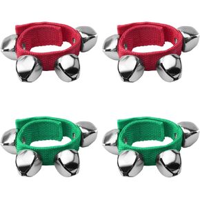 4PCS Band Wrist Bells Christmas Wrist Bells Wrist Shaking Jingle Bells Adjustable Musical Hand Bells ingle Bells Musical Instrument Percussion for School Family Christmas Party Favors(2 Colors)
