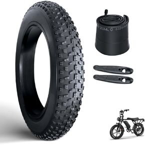 OUXI 20x4.0 Fat Tire Tube, Puncture Resistant Fat Tire with Inner Tube, Folding MTB Replacement Tire, Fat Bike Tire Compatible with 20x4.0 E-Bike All-Terrain Directional Tread Bicycle Tires and Tubes
