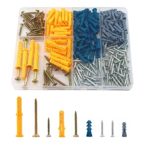 Drywall Anchors and Screws Assortment Kit, 300 PCS 5 Sizes Plastic Wall Anchors and Philips Flat Head Screws, Galvanized Screws and Wall Plug Bolts with Organizer Box