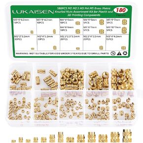 Threaded Inserts, 180Pcs Brass Heat Set Insert for Plastic Parts- M2 M2.5 M3 M4 M5 Female Thread Metric knurled Nuts Assortment Kit - Heat into 3D Printing Components