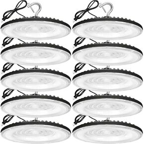 100W UFO Led High Bay Light(10 Pack),IP66 Waterproof,120VAC,15050LM 5000K Daylight Area Lighting,450W MH/HPS with Plug Commercial Bay Lighting for Warehouse/Shop/Workshop/Garage/Barn/Gym/Factory