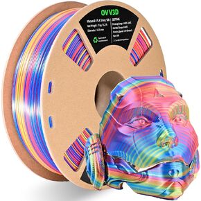 PLA Filament 1.75mm Stripe Tri-Color Silk Rainbow PLA Filament, Rainbow Silk 3D Printer Filament, Very Fast Color Change PLA 3D Printing Filament, Red Yellow Blue, 1kg