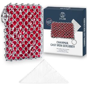 Cast Iron Scrubber - 316L Cast Iron Cleaner Scrubber Set - Cast Iron Chainmail Scrubber for Cast Iron Pans - Chain Mail Scrubber Cast Iron Sponge - Cast Iron Skillet Scrubber for Cast Iron Cookware