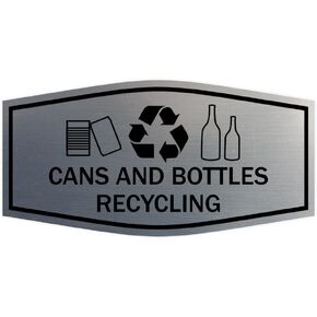 Fancy Cans and Bottles Recycling Sign (Brushed Silver) - Medium
