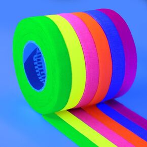 Neon Gaffer Cloth Tape, UV Blacklight Glow Party Supplies, UV Reactive Gaffers Tape for Neon Party Decorations, 2/5 in x 36 ft - 6 Colors