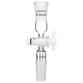 Vacuum Flow Control Adapter, Borosilicate Glass with PTFE Stopcock, Dual 24/40 Joints for Laboratory Distillation and Gas Control, Chemical Resistant Adapter for Precise Flow Regulation