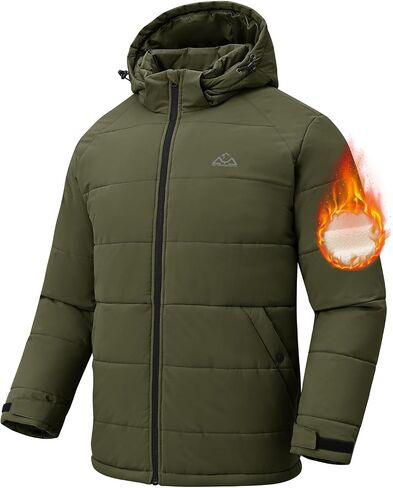 Rdruko Men's Winter Coats Water Resistant Fleece Insulated Warm Windproof Thicken Hooded Jacket in Kuwait