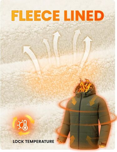 Rdruko Men's Winter Coats Water Resistant Fleece Insulated Warm Windproof Thicken Hooded Jacket in Kuwait